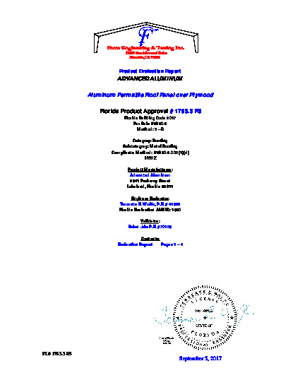PR INSTL DOCS FL1763 R3 II ALUMINUM PERMATILE ROOF PANEL OVER PLY HVHZ SECURED