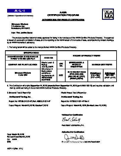 PR CERTIFICATE FL5419 R16 C CAC 42-19 DH IMPACT ANNEALED 36X74 R50 (EXT.)