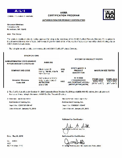 PR CERTIFICATE FL5979 R14 C CAC 11-11 3P SGD IMPACT 143X79 R50