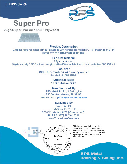 PR TECH DOCS FL6095 R6 AE 26GA SUPERPRO PLYWOOD