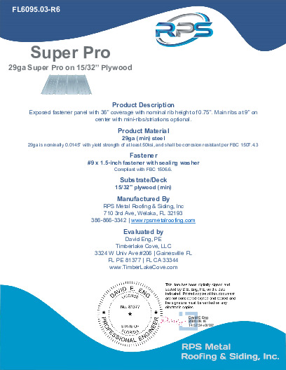 PR TECH DOCS FL6095 R6 AE 29GA SUPERPRO PLYWOOD