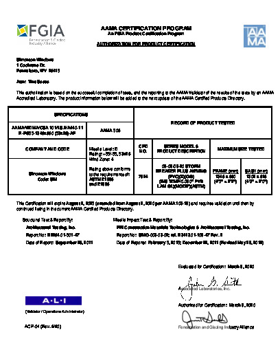 PR CERTIFICATE FL57 R15 C CAC 08-09-08-20 AW  IMPACT R-55 53X26 TEMPERED